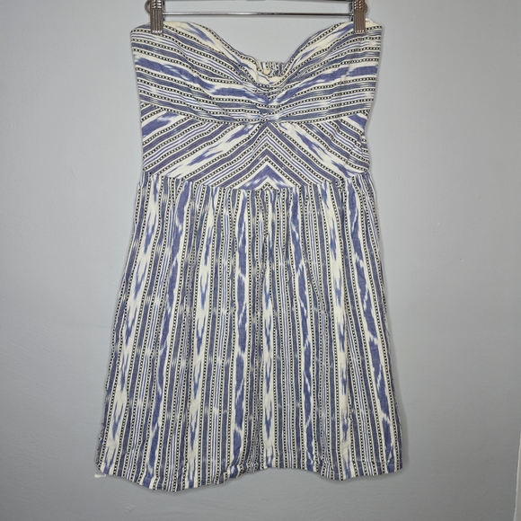 Roxy Blue and White Textured Striped Strapless Dress, Size Large, Y2K - Picture 2 of 7